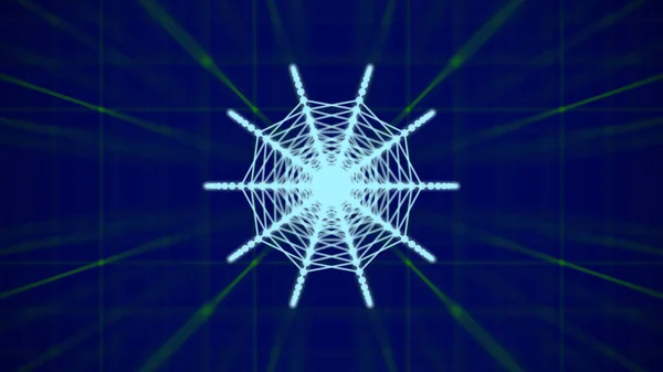 円と線で青の抽象的なメッシュの背景 インターネットネットワークの仮想世界 著者の抽象的な考え 3Dレンダリング — ストック写真
