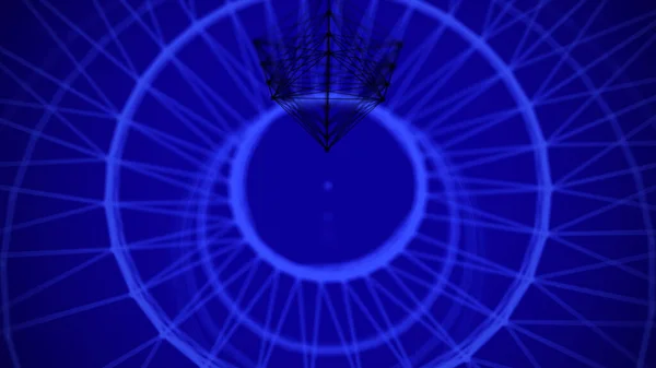 形を持つ青の抽象的なメッシュの背景 暗い背景に点と線を接続する低ポリシェイプ 3Dレンダリング — ストック写真