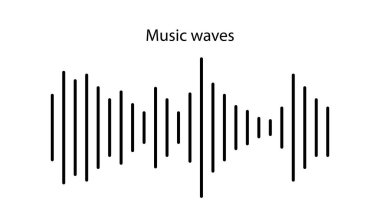 Beyaz arkaplanda farklı boyutlarda siyah çizgiler ve yazılı müzik dalgaları. Dalga dengeleyici müzik. Vektör ses dalgası simgesi