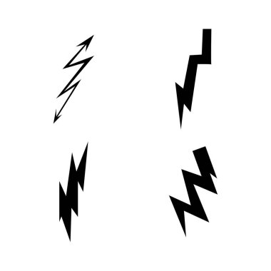 Yıldırım, yıldırım çarpma işareti. Beyaz arka planda siyah gök gürültüsü simgeleri. Siyah gök gürültüsü simgeleri. Vektör illüstrasyonu