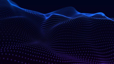 Arka planda büyük veri görselleştirme fütüristik teknoloji. Soyut müzik arka planı. Güzel hareket eden noktalar, parlayan parlayan parçacıkların dokusu. Fraktal elementin fütüristik bir şekilde parıldaması. Dijital manzaralı soyut arkaplan