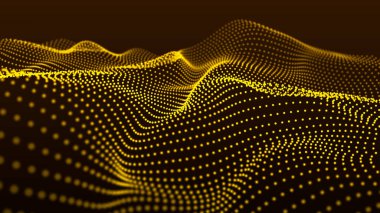 Arka planda büyük veri görselleştirme fütüristik teknoloji. Soyut müzik arka planı. Güzel hareket eden noktalar, parlayan parlayan parçacıkların dokusu. Fraktal elementin fütüristik bir şekilde parıldaması. Dijital manzaralı soyut arkaplan