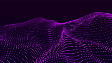 Arka planda büyük veri görselleştirme fütüristik teknoloji. Soyut müzik arka planı. Güzel hareket eden noktalar, parlayan parlayan parçacıkların dokusu. Fraktal elementin fütüristik bir şekilde parıldaması. Dijital manzaralı soyut arkaplan