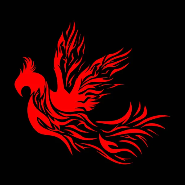 Kara Arkaplan 'lı Phoenix Maskot Logosu. Uçan Phoenix Ateş Kuşu soyut logo tasarım vektör şablonu. Eagle Logotype konsept simgesi. Ateşin içine. Vektör illüstrasyonu