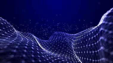 Soyut Moleküler arka plan. Parçacıklar dalgalanıyor. Bilim geçmişi. Uzay soyutlaması. Hücrelerin arka planı. Gelecekçi nokta dalgası. Üç boyutlu soyut dijital dalga parçacıkları. Peyzaj arka planı. 3d oluşturma.