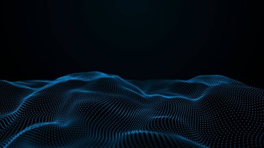 Arka planda büyük veri görselleştirme fütüristik teknoloji. Soyut müzik arka planı. Güzel hareket eden noktalar, parlayan parlayan parçacıkların dokusu. Fraktal elementin fütüristik bir şekilde parıldaması. Dijital manzaralı soyut arkaplan