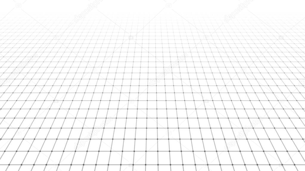 Abstract background with a perspective grid. Abstract wireframe landscape. Detailed lines on white background . 3d rendering.