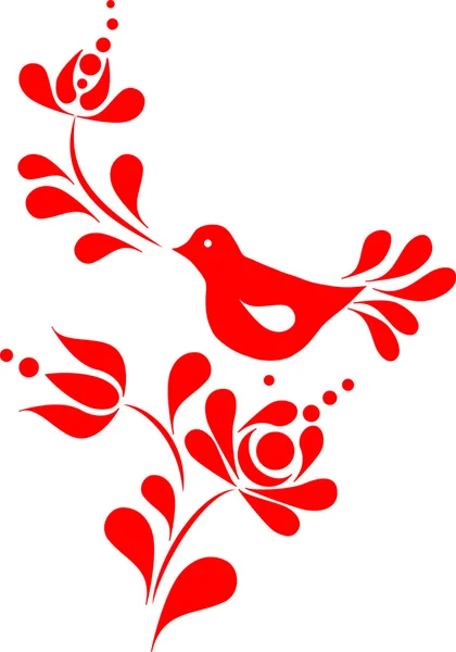 Roter Frühlingsvogel und Blume — Stockvektor