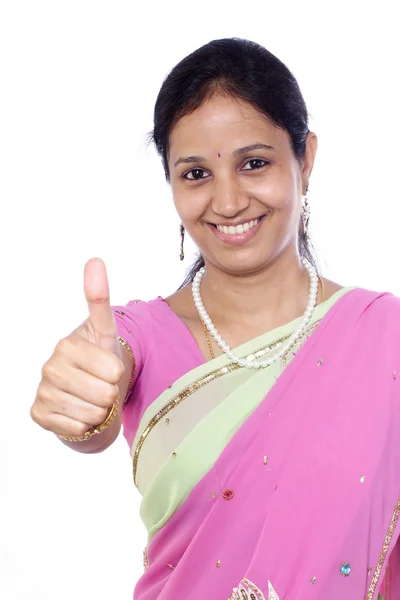 행복 한 인도 여자 엄지 표시 — 스톡 사진