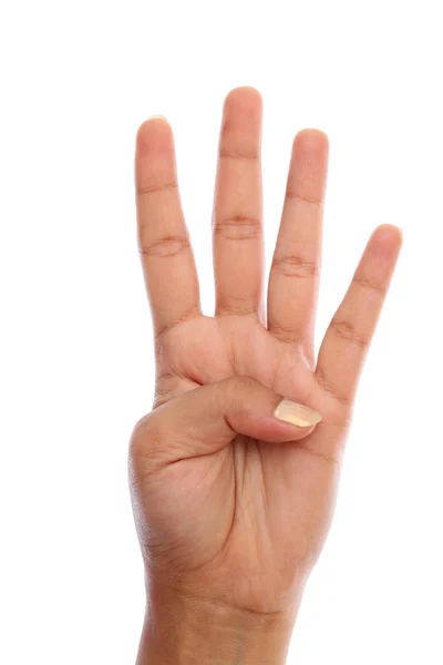 Menschliche Hand zeigt vier Fingerzeichen — Stockfoto