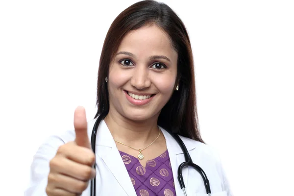 Indian female doctor with thumbs up — Stock Photo, Image