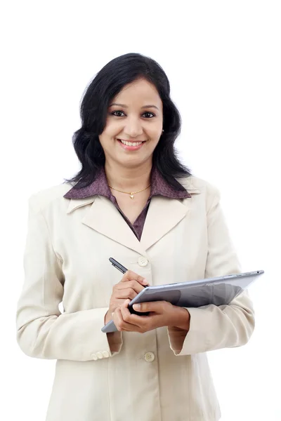 Young business woman working with tablet — Stock Photo, Image