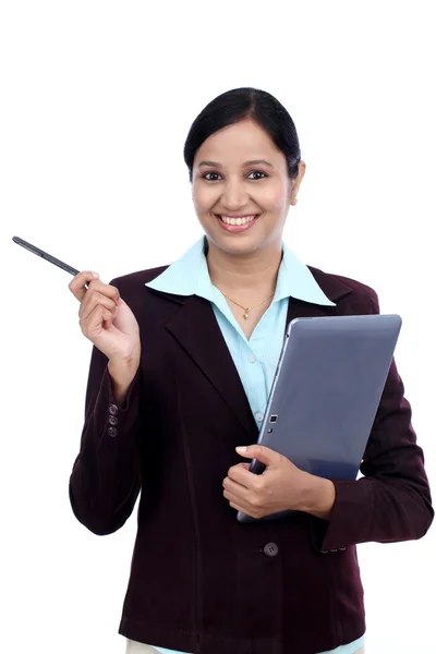 Young business woman with tablet and stylus — Stock Photo, Image