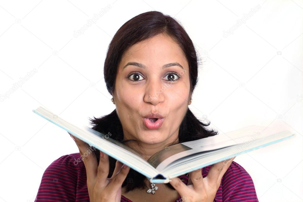  Female student looking over book