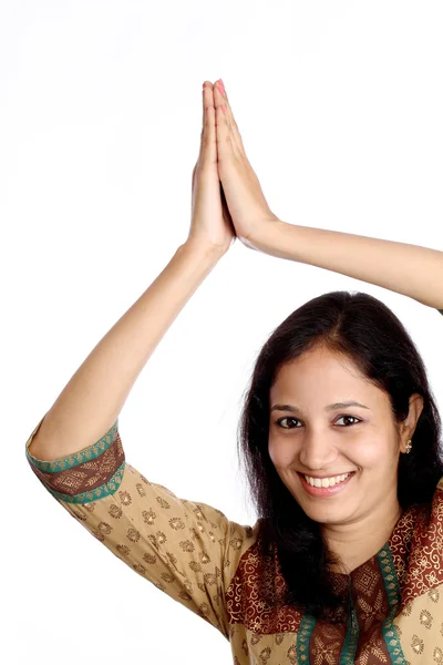 Mujer joven en posición de oración — Foto de Stock