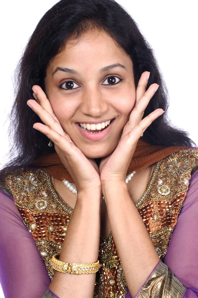 Animado jovem indiana mulher — Fotografia de Stock