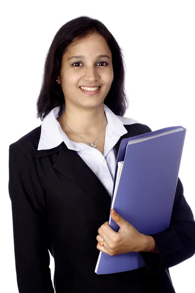 Young business woman with document folder — Stock Photo, Image