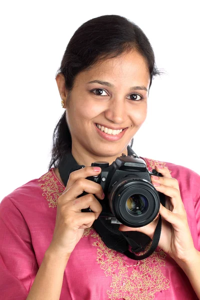 Close-up de fotógrafo mulher — Fotografia de Stock