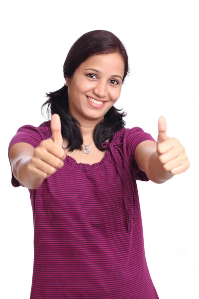 Woman with thumbs up gesture — Stock Photo, Image