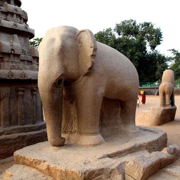 五个 rathas 在 Mamallapuram，泰米尔纳德邦，印度情结 — 图库照片
