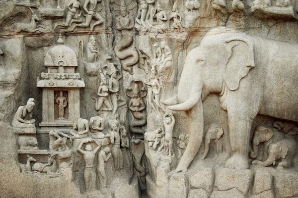 Veduta ravvicinata della penitenza di Arjuna a Mahabalipuram — Foto Stock