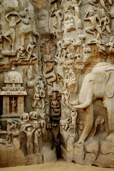 Penitencia de Arjuna en Mahabalipuram, India Imagen de stock