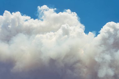 Şiddetli yangından yükselen yoğun beyaz duman, dumanlı arka planı kapatır..