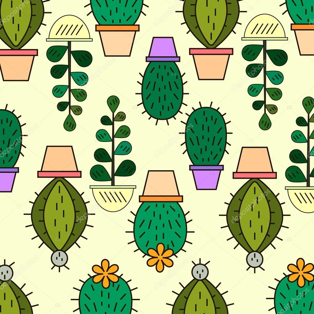 Mignon Fond Floral Handdrawn Avec Cactus Et Plantes Succulentes Dans