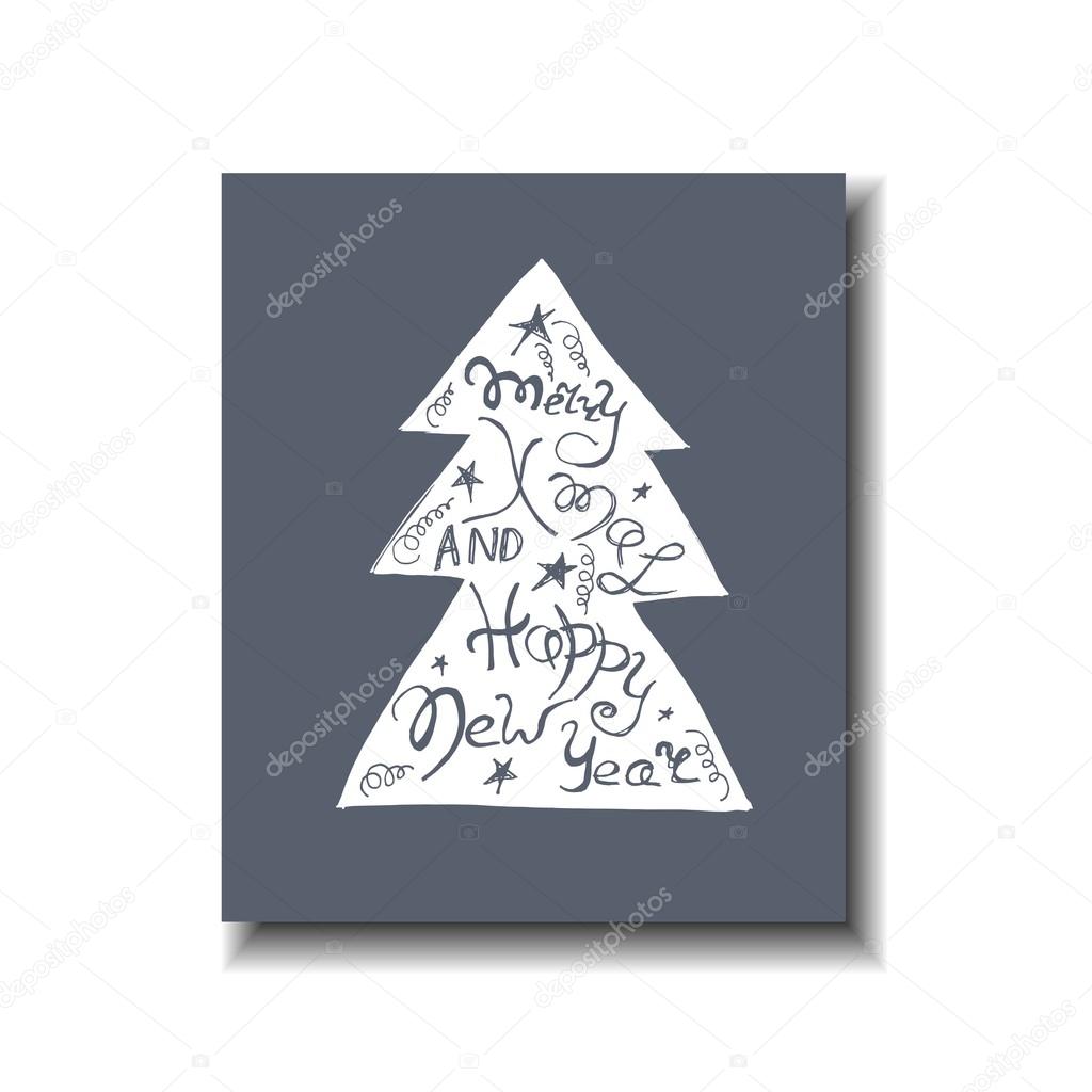 Weihnachtsbaum mit handgezeichneten Schriftzug innen Vektor Illustration Silvester Dekoration — Vektor von ln a
