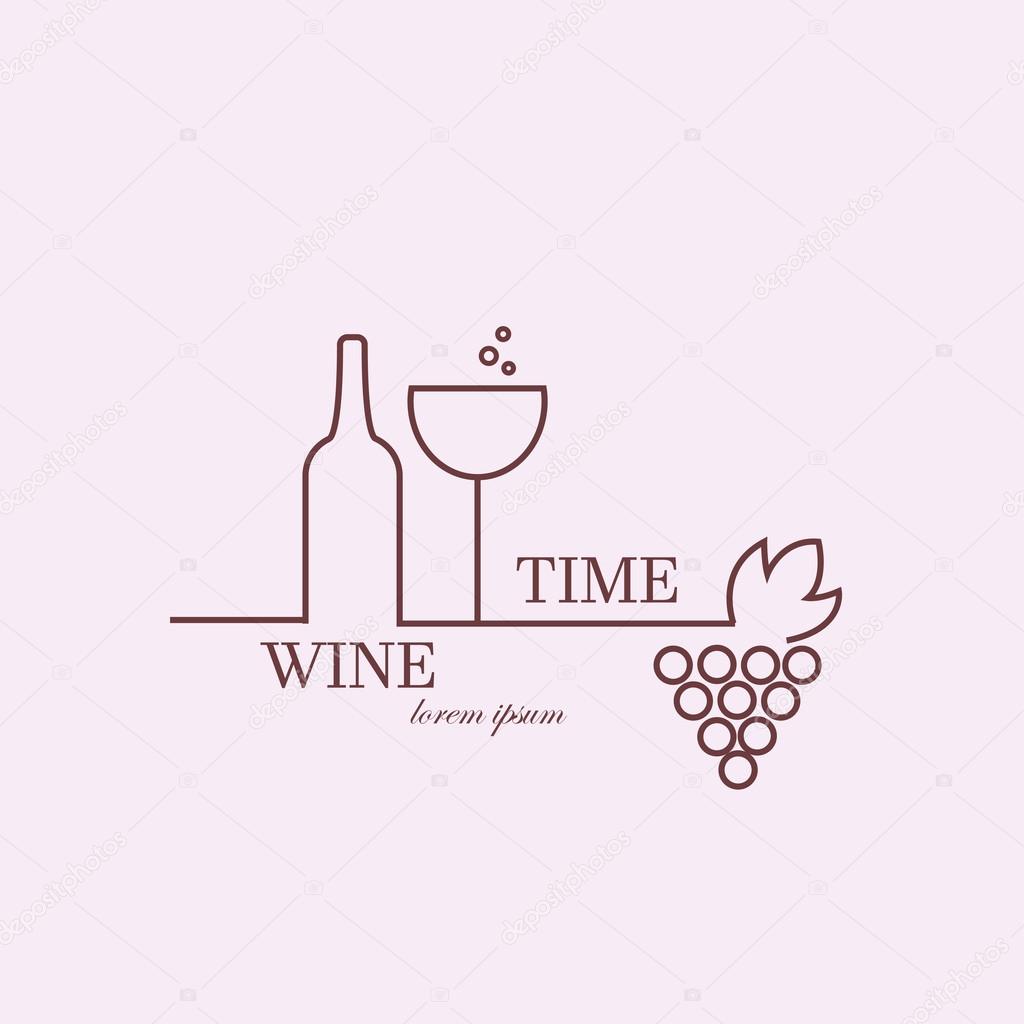 Wine Time. Vector illustration. Logo made in pink and red colors. Can be used in restaurant industry