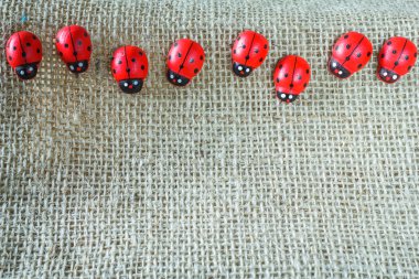 Ladybugs çul arka plan üzerinde üst satırındaki 