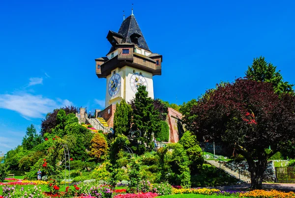 Torre do relógio na colina em Graz, Áustria Fotografias De Stock Royalty-Free