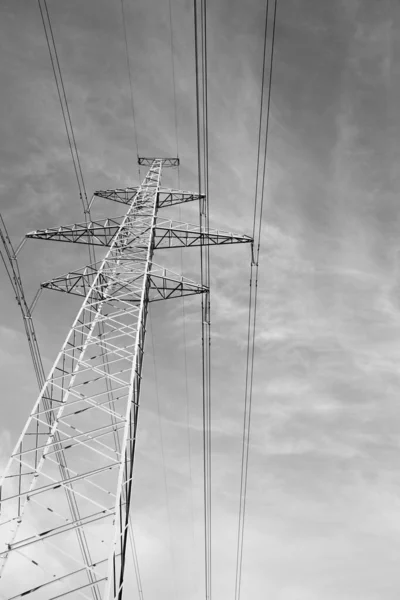 Power transmission tower structures in black and white