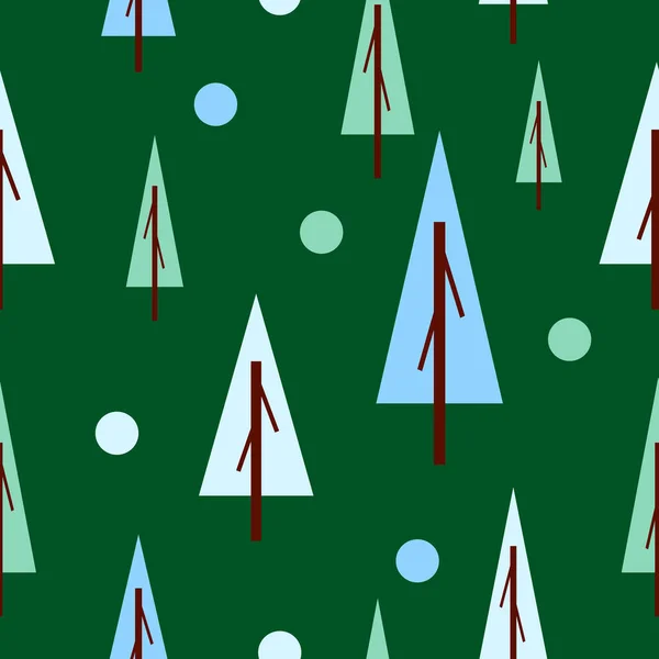 シームレスなパターン冬青と緑のモミの木 緑の背景 フラットスタイル 庭や森 自然と生態学 メリークリスマス はがき スクラップブッキングや包装紙 — ストックベクタ