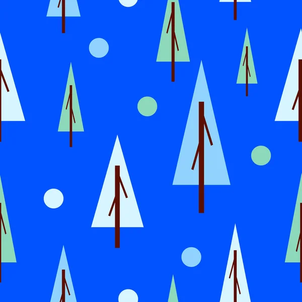シームレスなパターン冬青と緑のモミの木 青の背景 フラットスタイル 庭や森 自然と生態学 メリークリスマス はがき スクラップブッキングや包装紙 — ストックベクタ
