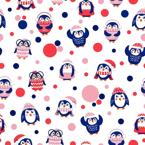 Patrón Sin Costuras Con Pingüinos Bebé Azules Que Usan Suéteres — Archivo Imágenes Vectoriales