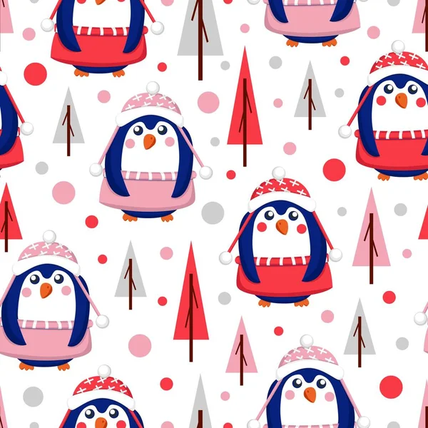 Padrão Sem Costura Com Pinguins Bebê Azul Vestindo Suéteres Rosa — Vetor de Stock