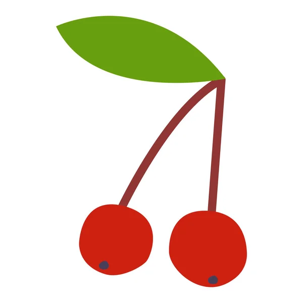 Красные Вишни Изолированы Белом Зеленый Лист Коричневый Педикюр Карикатурный Стиль — стоковый вектор