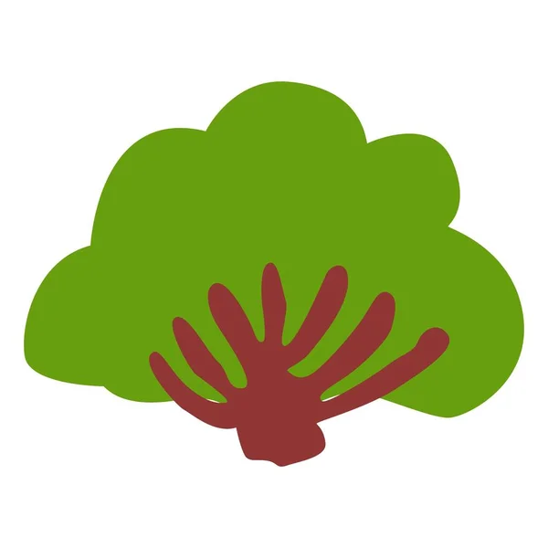Yeşil Yaprak Döken Ağaç Çalı Çalı Sanat Tasarımı Kahverengi Gövde — Stok Vektör