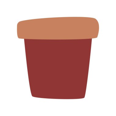 Kahverengi kil veya seramik çömlek beyaza izole edilmiş ev bitkisi için. Çizgi film karalama stili. Ev dekorasyonu için soyut boş bahçe konteynırı. Grafik elementi. Tarım ve bahçıvanlık. Çiçek vazosu