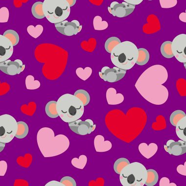 Sevgililer Günü. Kırmızı ve pembe kalpleri olan kusursuz bir desen. Mor arka plan. Dekoratif süs. Aşk ve romantizm. Kartpostallar, duvar kağıtları, tekstil, hatıra defteri ve ambalaj kağıdı şablonu
