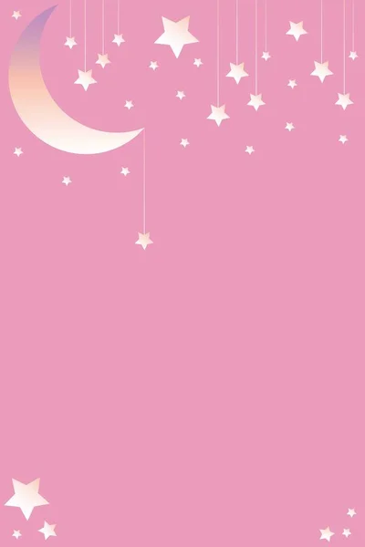 コピースペース付き垂直抽象ピンクの背景 パステルバナー ポスター ポストカード カバーデザインテンプレート 月と星付きのソーシャルメディア壁紙 グラデーションのある白 おやすみ — ストックベクタ