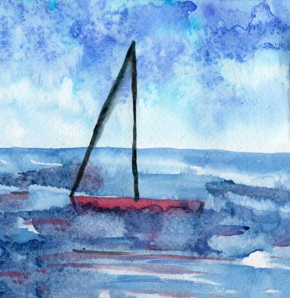 Met Hand Getekend Zeegezicht Aquarel Schets Landschap Met Golven Zee — Stockfoto