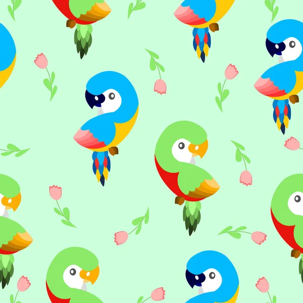 앵무새와 무늬가 스타일 귀엽고 재밌군 아이들에게는 포스트 포장지 — 스톡 벡터