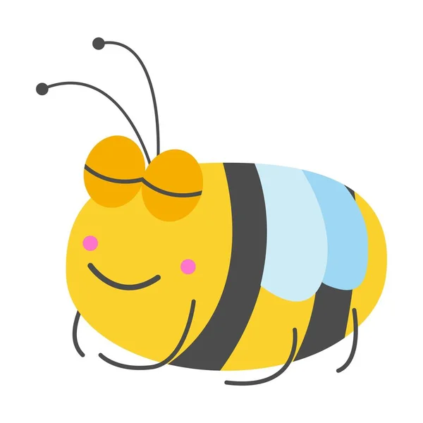 Abejorro Amarillo Sonriente Con Rayas Grises Alas Azules Claras Durmiendo — Vector de stock