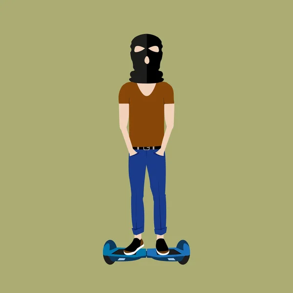 Man in balaclava on Hoverboard — Stock Vector