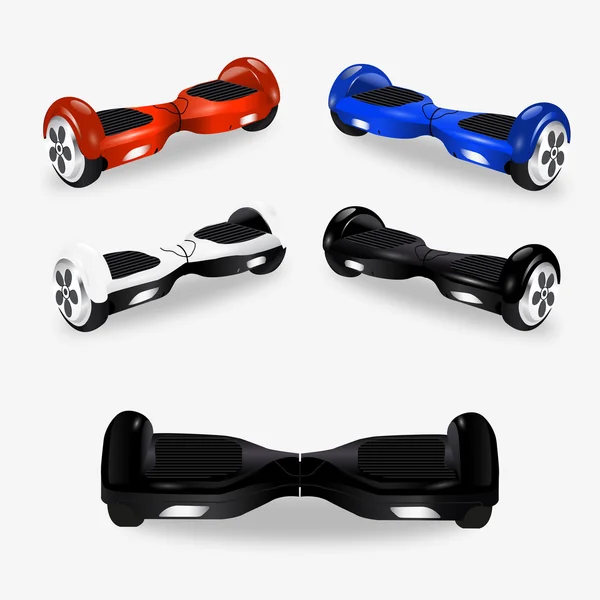 Conjunto de scooters eléctricos brillantes coloridos — Vector de stock