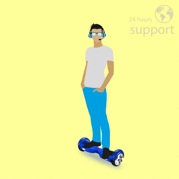 Guy on Hoverboard electric scooter — Stock Vector