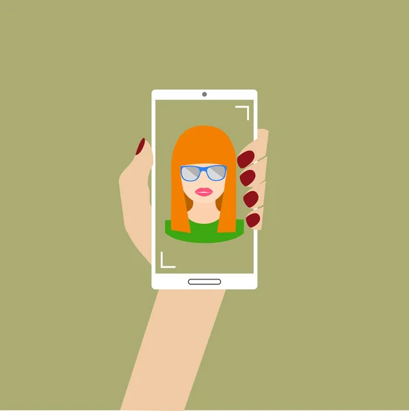 Girl making selfie on phone — Stock Vector