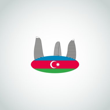Flame towers in Baku and Flag of Azerbaijan clipart